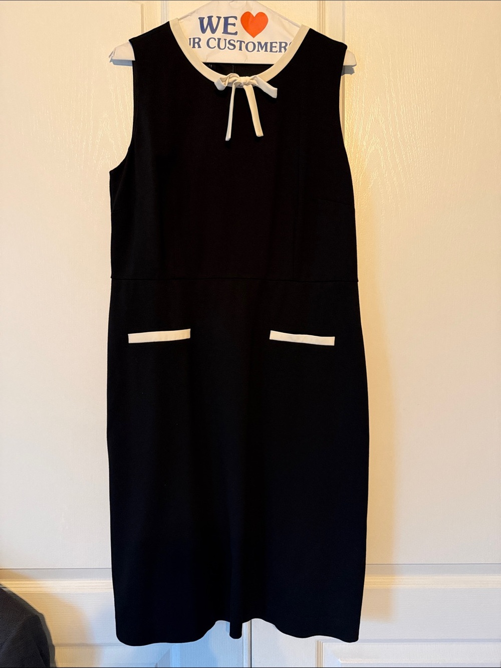 Talbots Black Midi Sheath Dress with Cream Trim, 10